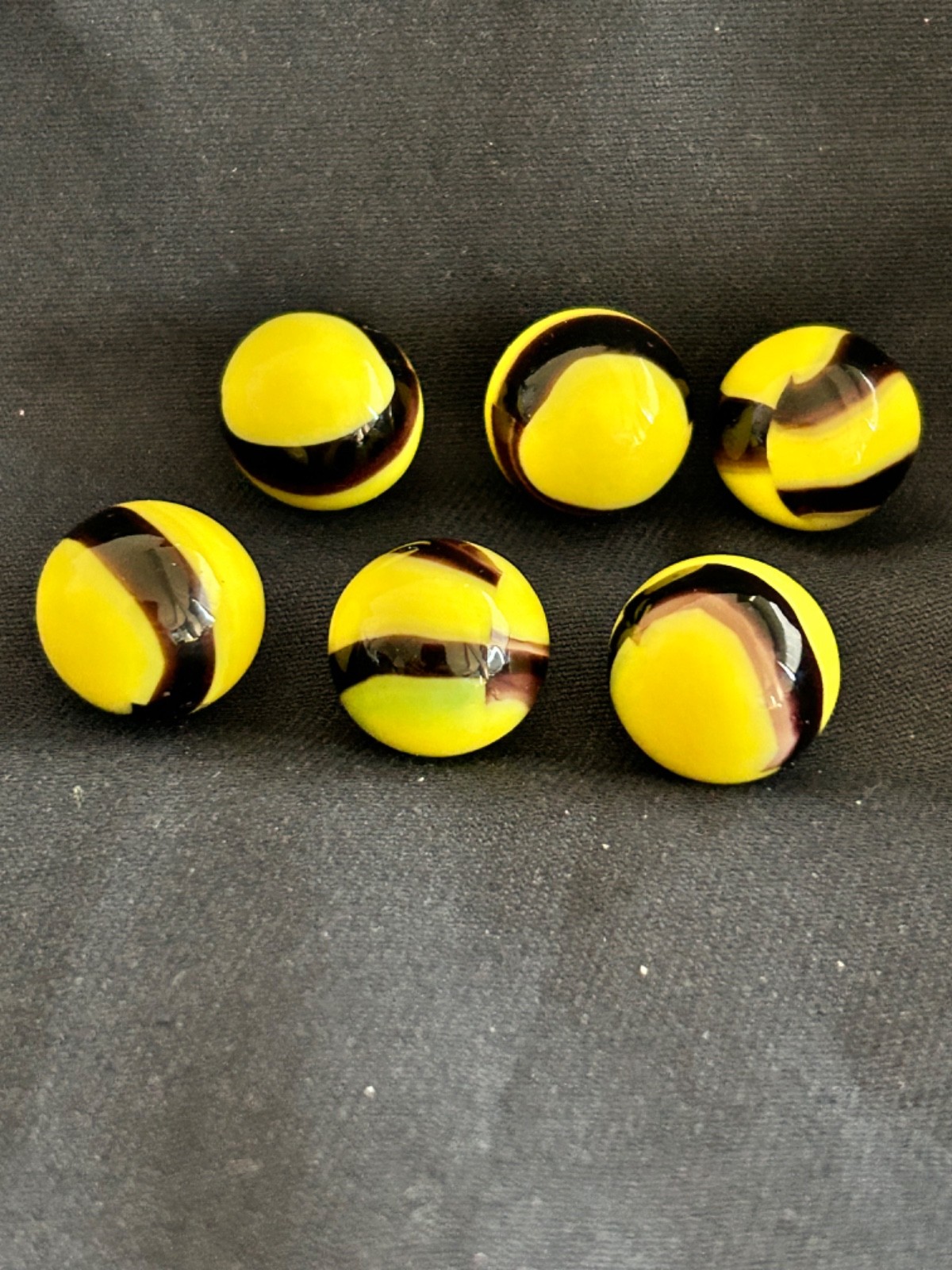 6 Vintage Marble King Bumblebee Marbles standard 5/8” in excellent condition.