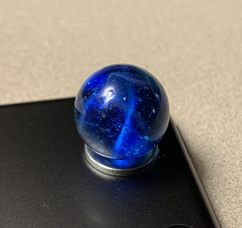 Vtg Christensen CAC Alley Agate Blue White Wispy Swirl Transparent Marble 0.586”