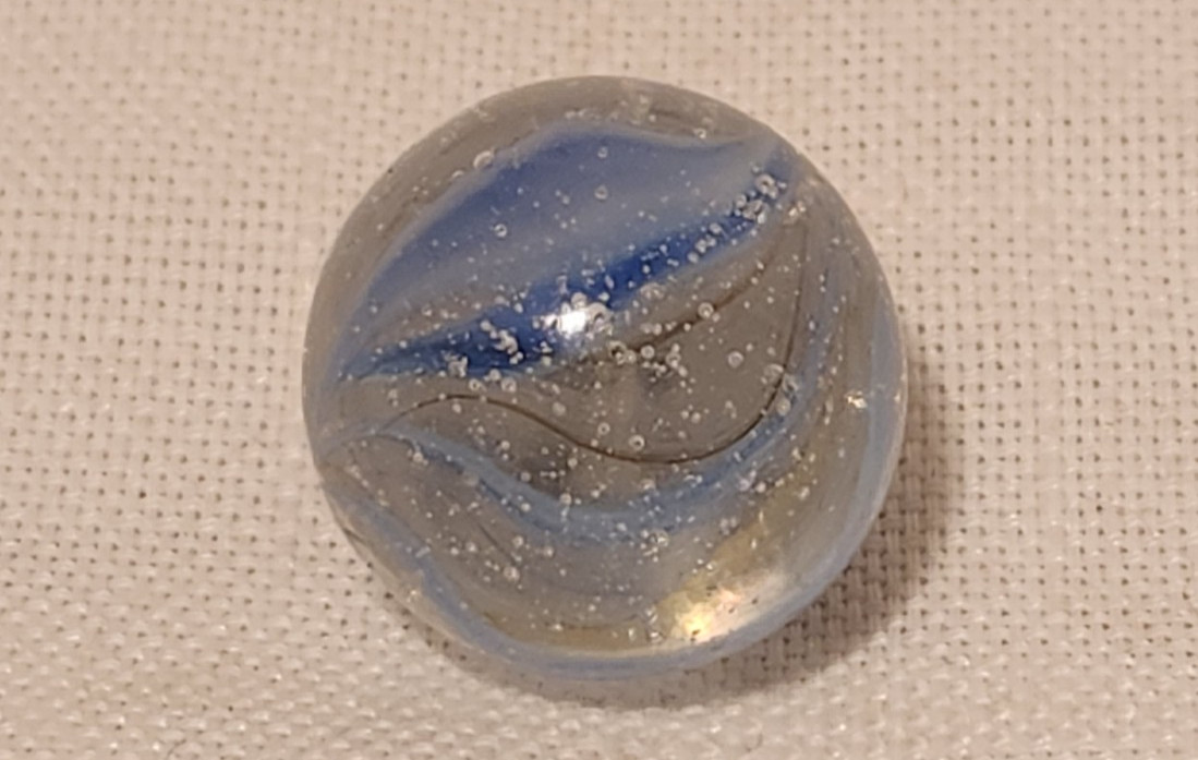 Vintage Pair .80″ Glass Marbles – Blue & Brown Ribbon