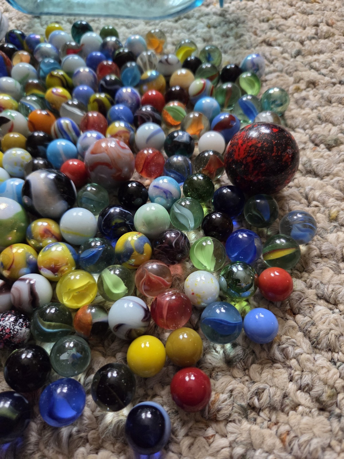 Vintage Blue Glass Ball Jar Full Of Marbles 4 Lbs