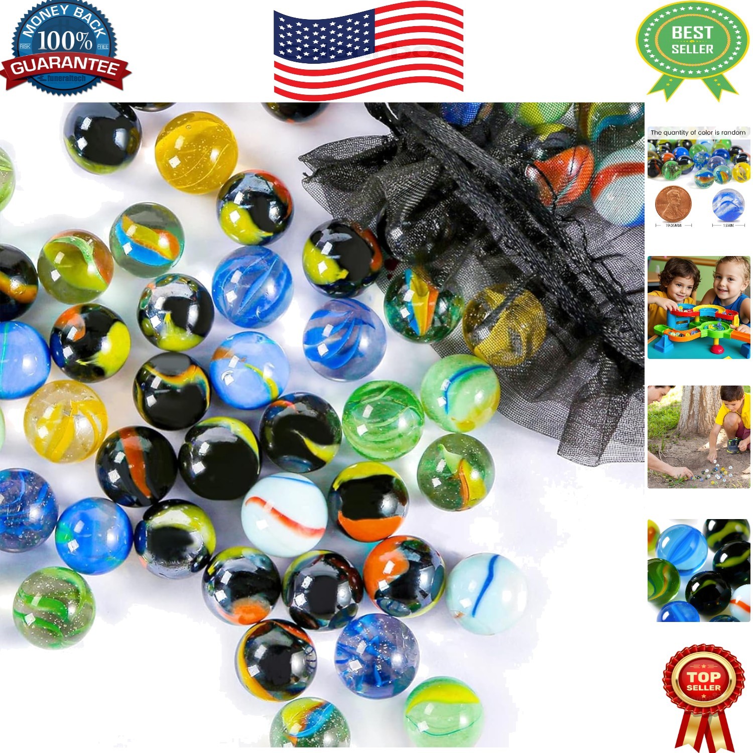 Colorful 60PC Glass Marbles, 0.6inch – Ideal for Games, Decoration & DIY Fun