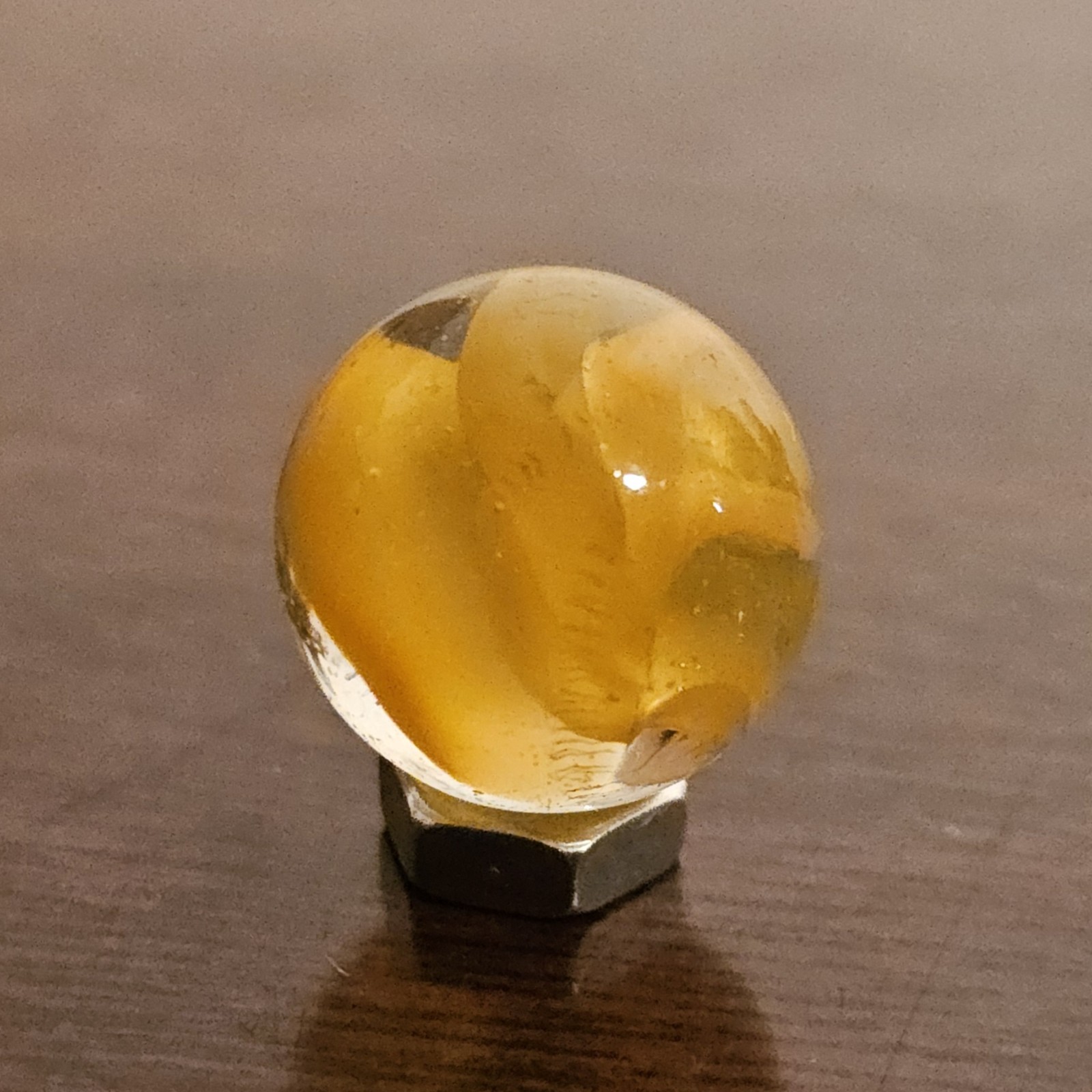 C E Bogard Orange Cadmium Glow 6 Lobe Cats Eye Clear Glass Marble