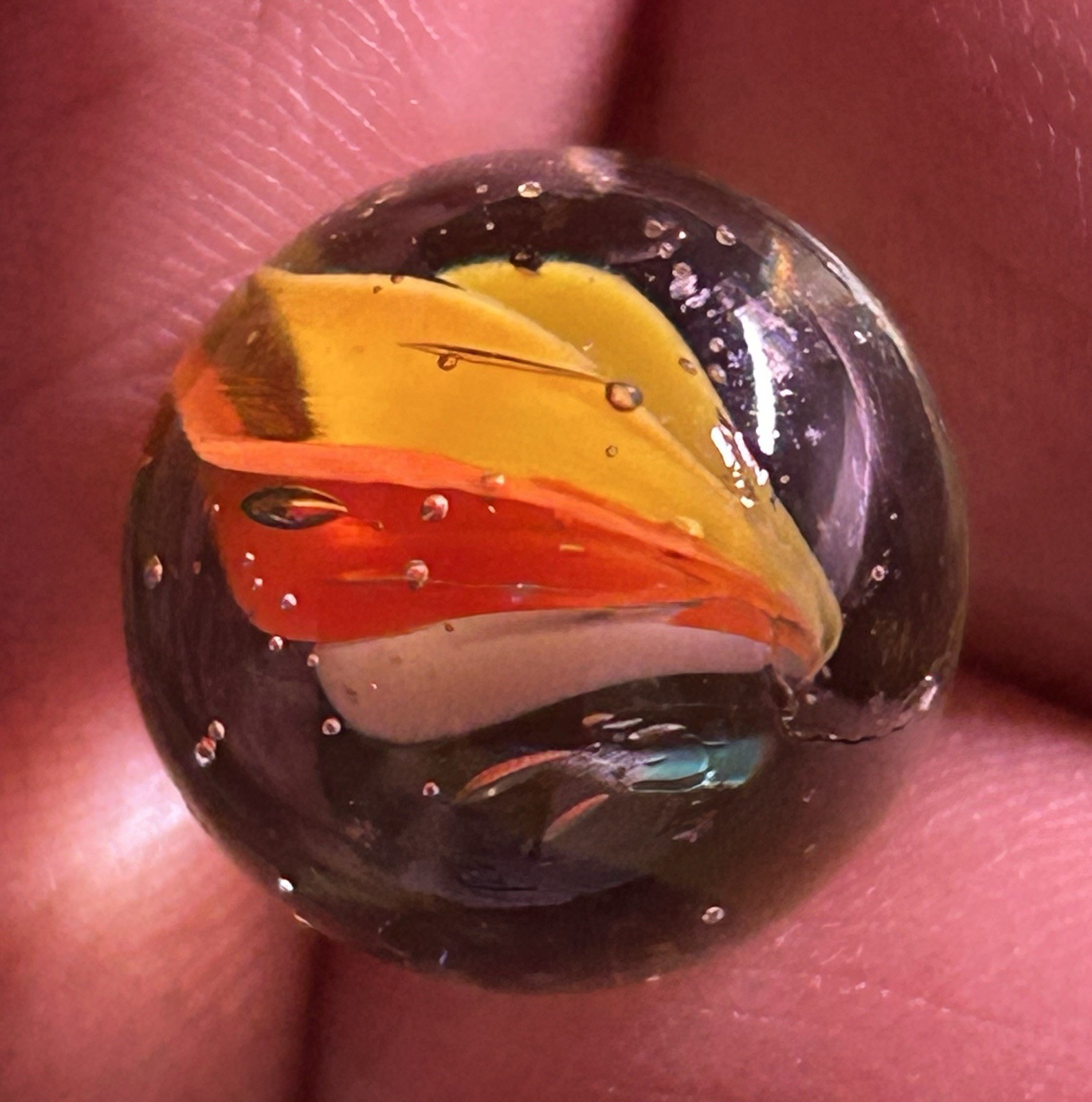Vintage Vitro Agate 0.62″ Six Vein Cats Eye Marble Tri Color Near Mint!