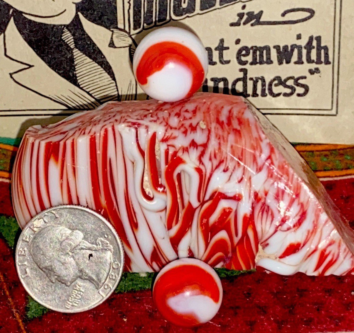 😎Vintage Akro“Prize” Corkscrew Marbles-Mint.58-.64W/Matching Akro Dug Cullet-