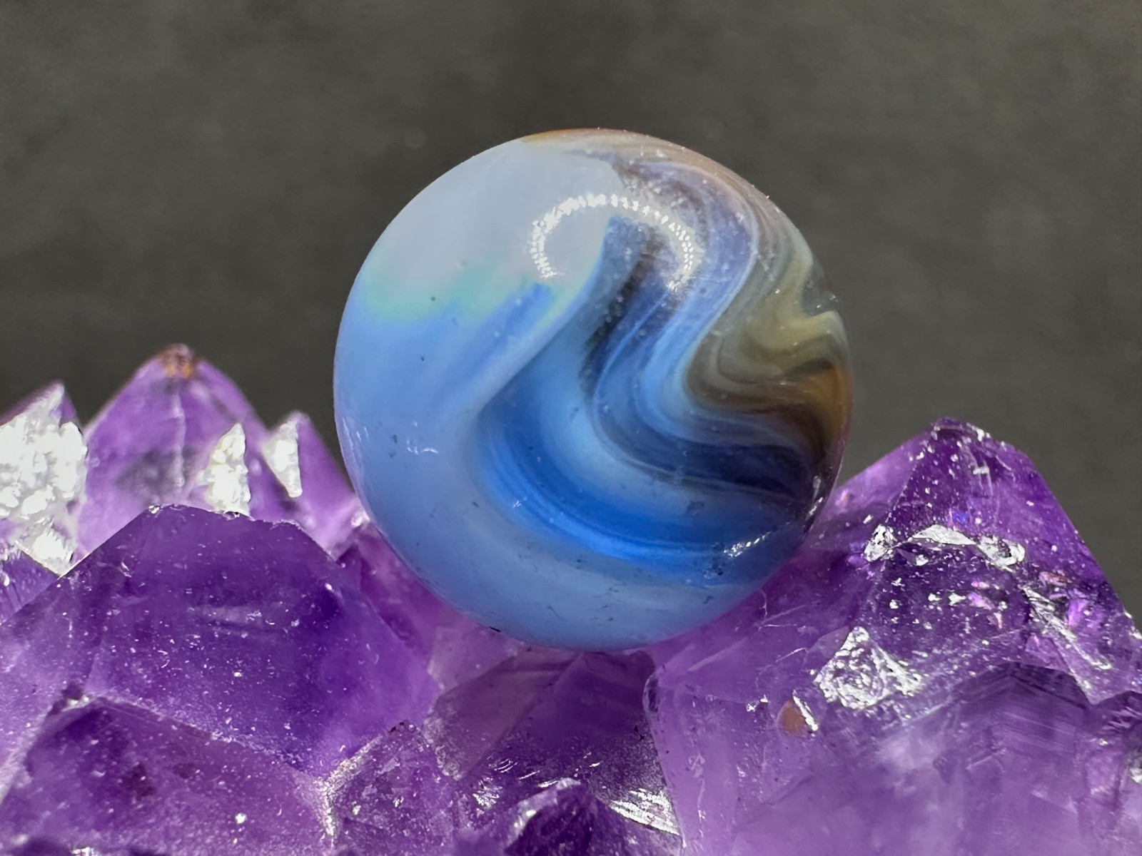 EPIC Vintage Vitro Agate Tri-Color Patch Marble – SWEET COLORS – .61″ Very Nice!