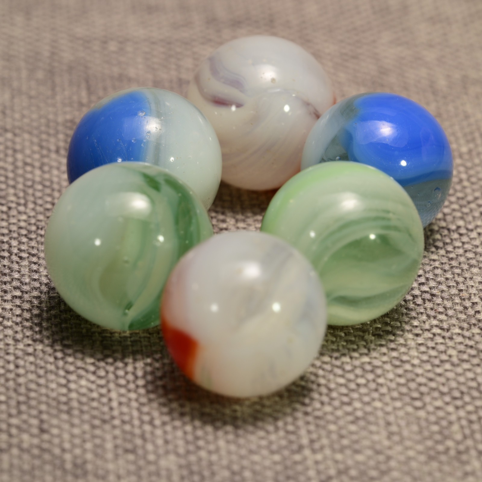 6 Vitro Agate Conqueror Marbles Vintage American Machine Made Multi-Mix 19/32”