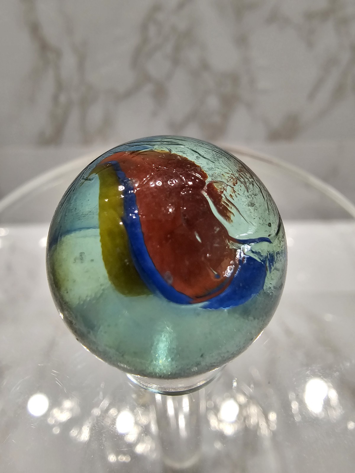 Vtg Marble Colors Pattern Clear Orange Streaks Collectors Toy ? History Game Old