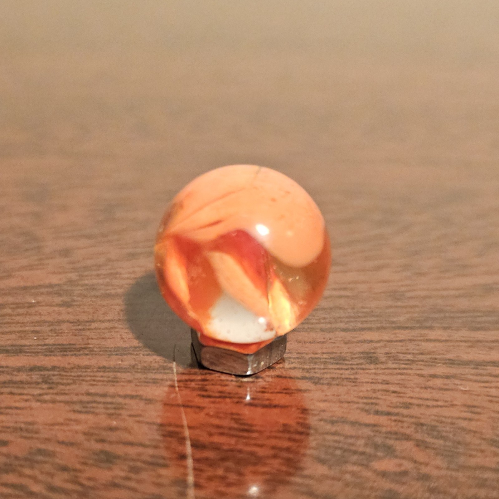 Vintage CE Bogard Orange Floppy 4-Lobe .625″ Glass Marble