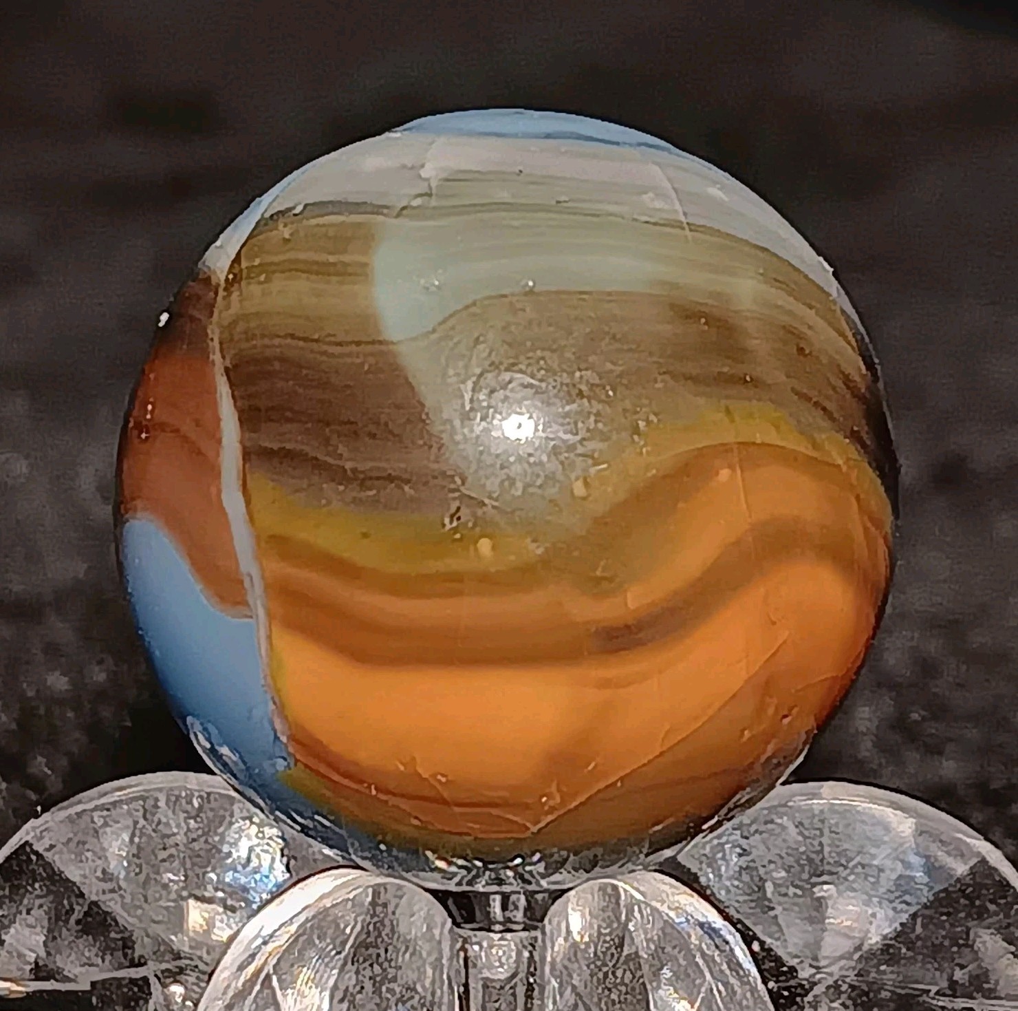 Vintage Kokomo Opalescent Glass Rainbo Marble. 68″ Mint(-). Uv Active. VHTF Wow