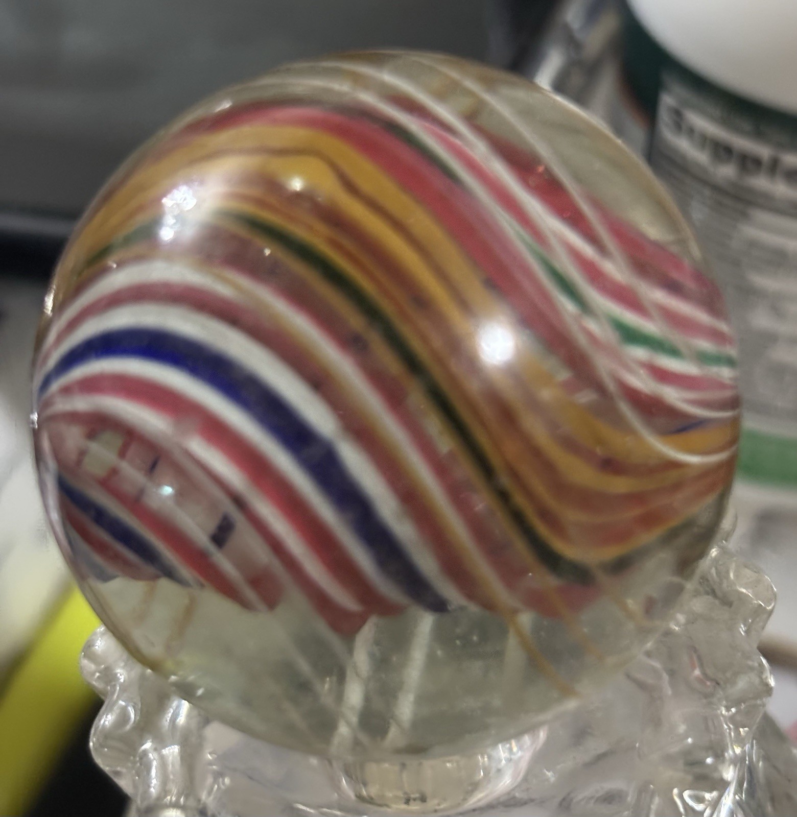 1 11/16” German Handmade Blown Divided Core Lattacino Swirl c1900 Unpolished VG+
