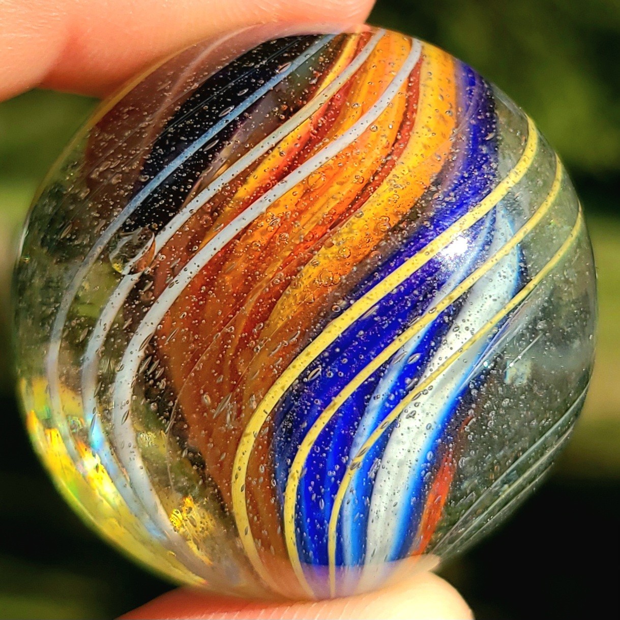 1880’S RARE 1.6″ GERMAN SWIRL HANDMADE ANTIQUE BANDED RIBBON CORE MARBLE VINTAGE