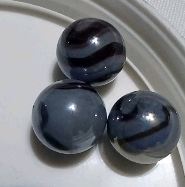 3 Vintage Glass Marbles Swirl Brown & Greyish Blue