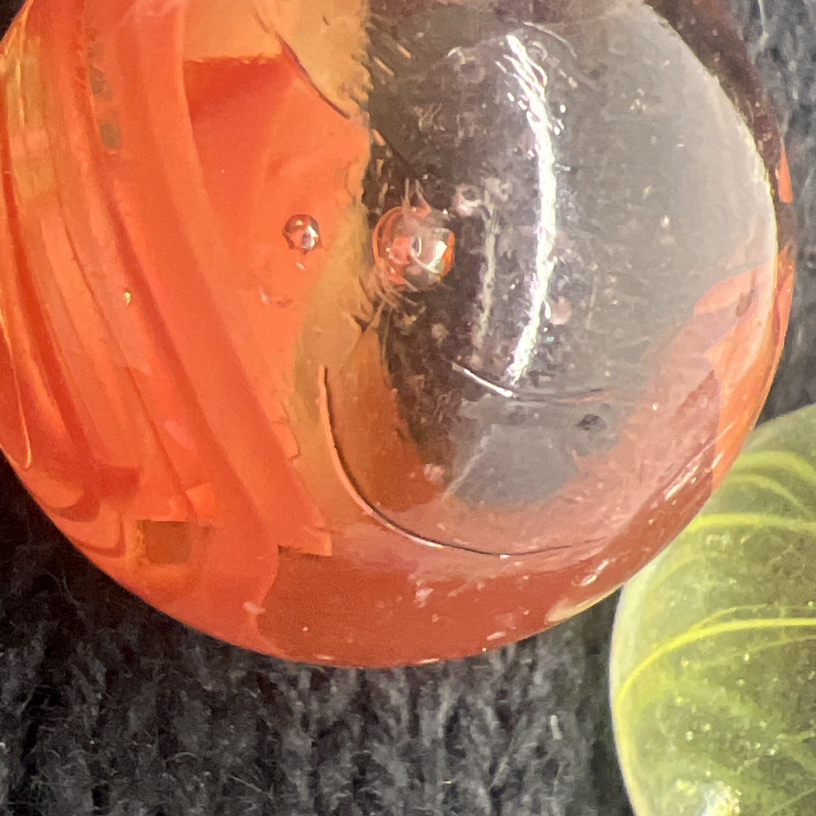 2 35mm Marbles glass ball Clear Yellow/ Red Giant HUGE Swirl