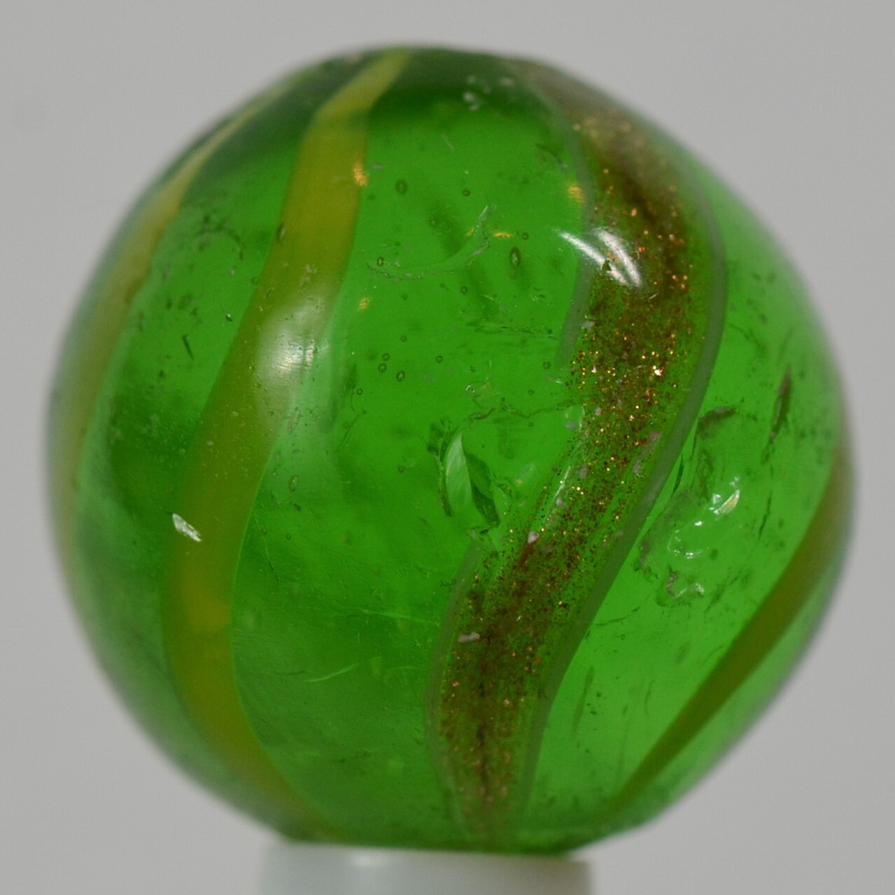 Handmade Banded Lutz Marble, Mint Green Glass 3/4 in, Near Mint, Polished, S1287