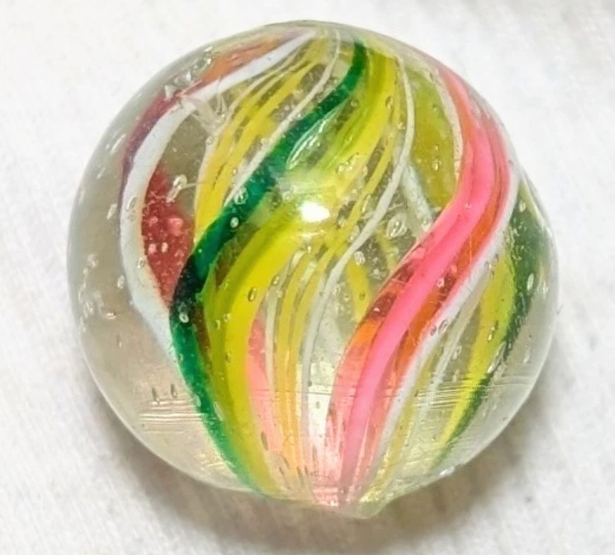 13/16″ Bi-Coloured Quad Divided Latticino Ribbon Core German Handmade Marbles MM