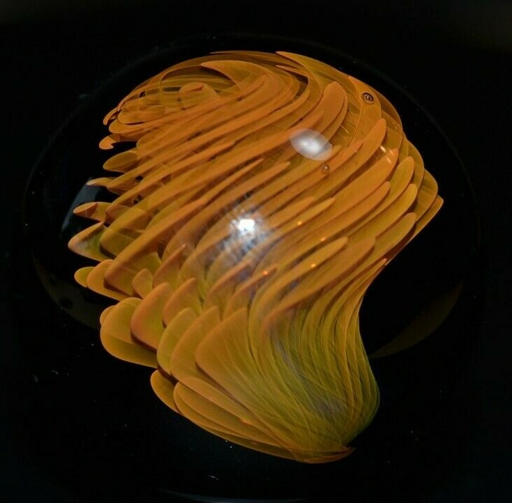 THORGERSON GLASS MARBLE/1.490″-ABSTRACT THINKING-AMBER,RUST, & APRICOT COLORS