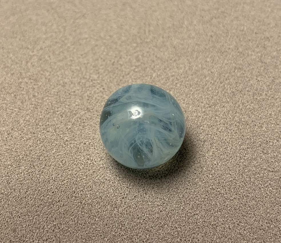 Vtg Christensen CAC Alley Agate White Blue Wispy Swirl Transparent Marble 0.607”