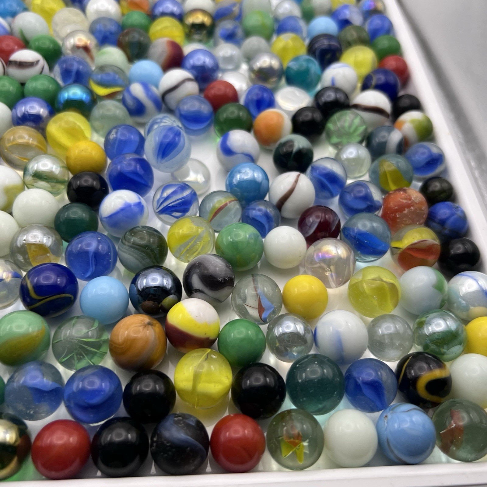 300+ Vintage & Machine Glass Marbles, Unsorted, UV Reactive, Steel Shooter