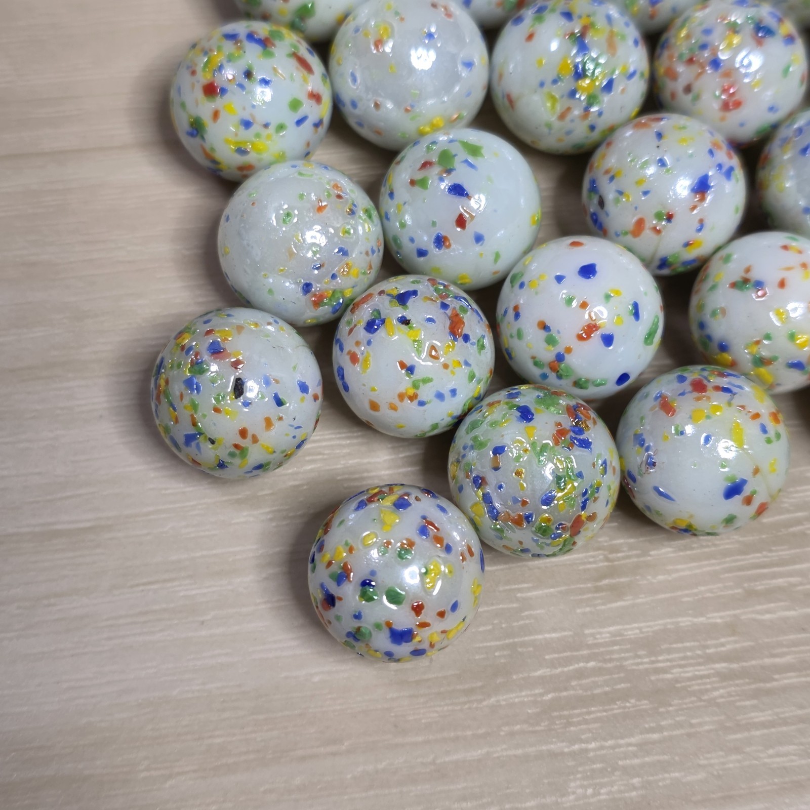 29 White Pearlescent Milk Glass Confetti Multi Color Glitterbomb Marble Lot