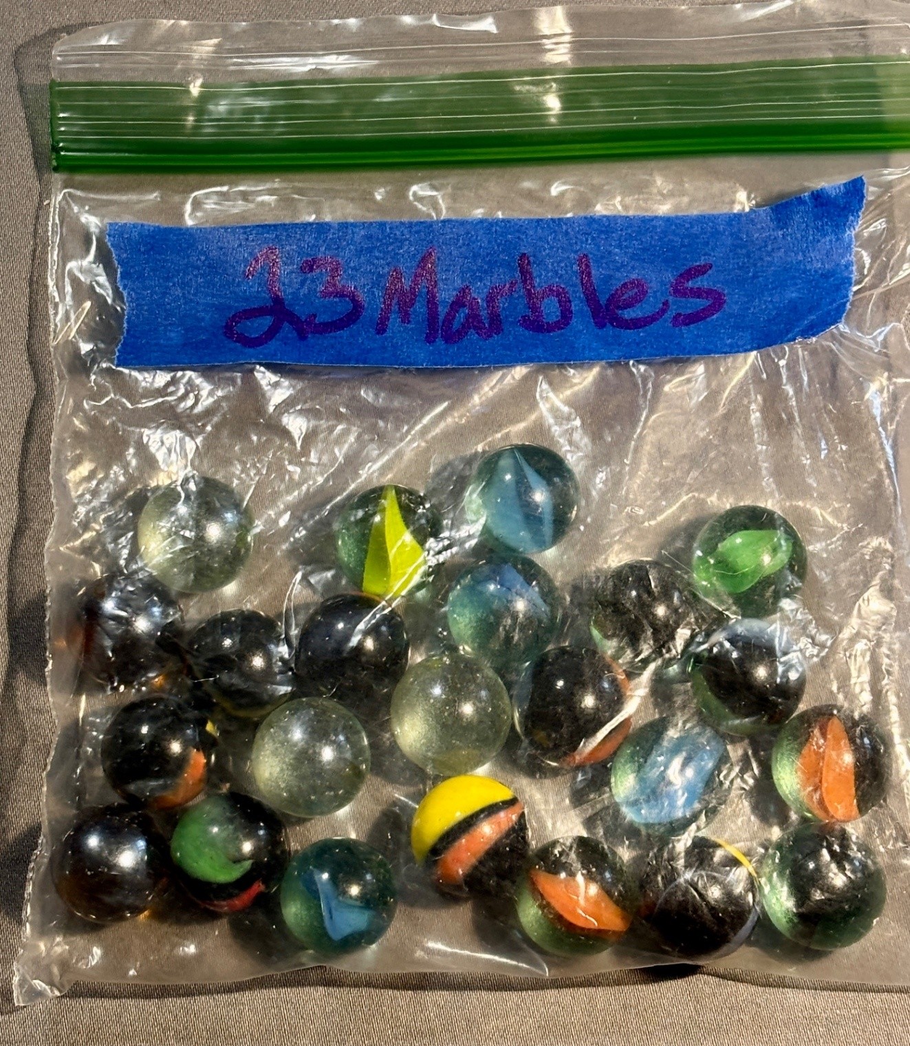 Lot of 23 Assorted Glass Marbles Cat’s Eye Swirl Mix in Resealable Bag