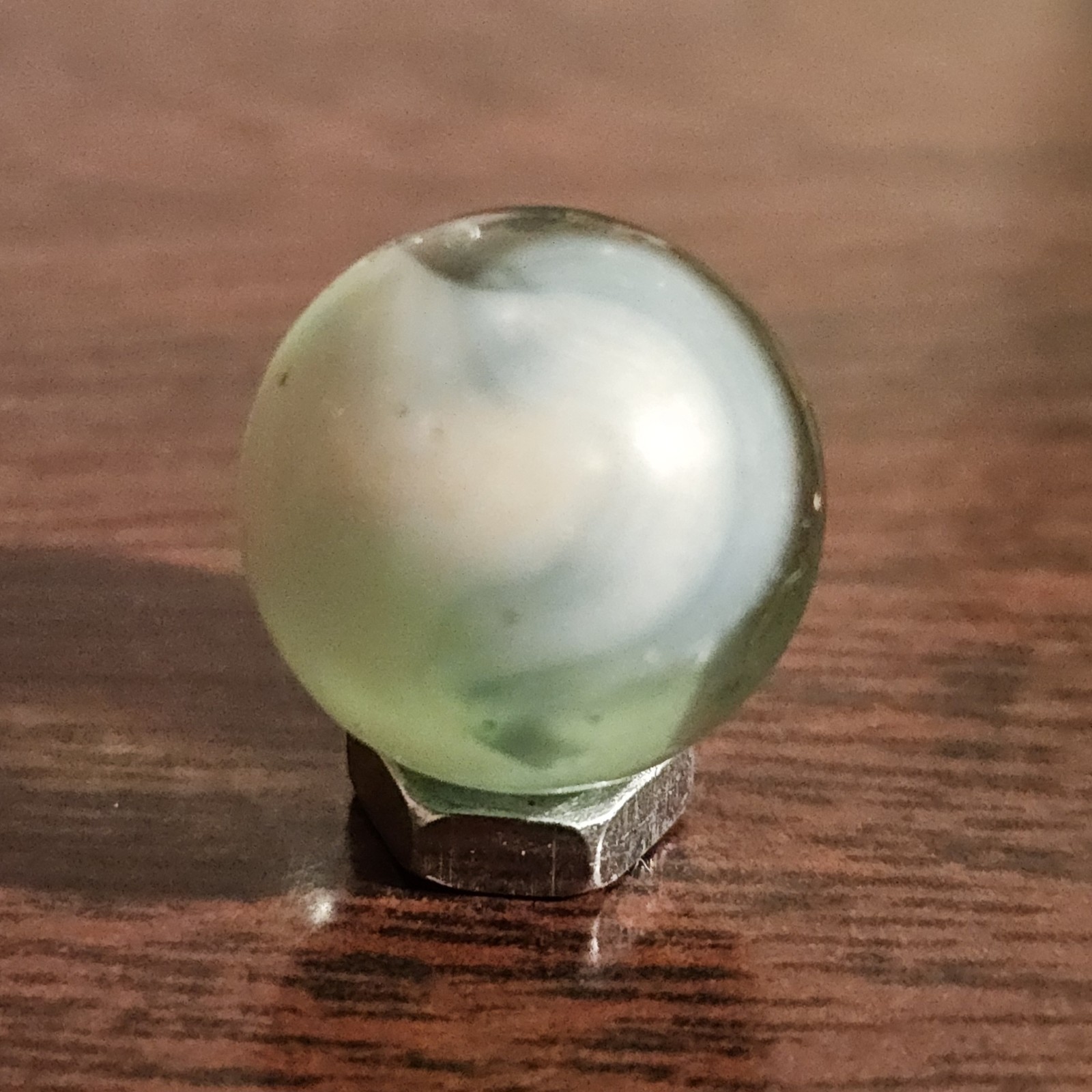 Vintage Master Glass Opaque White Swirl and Green Glass .593 Marble
