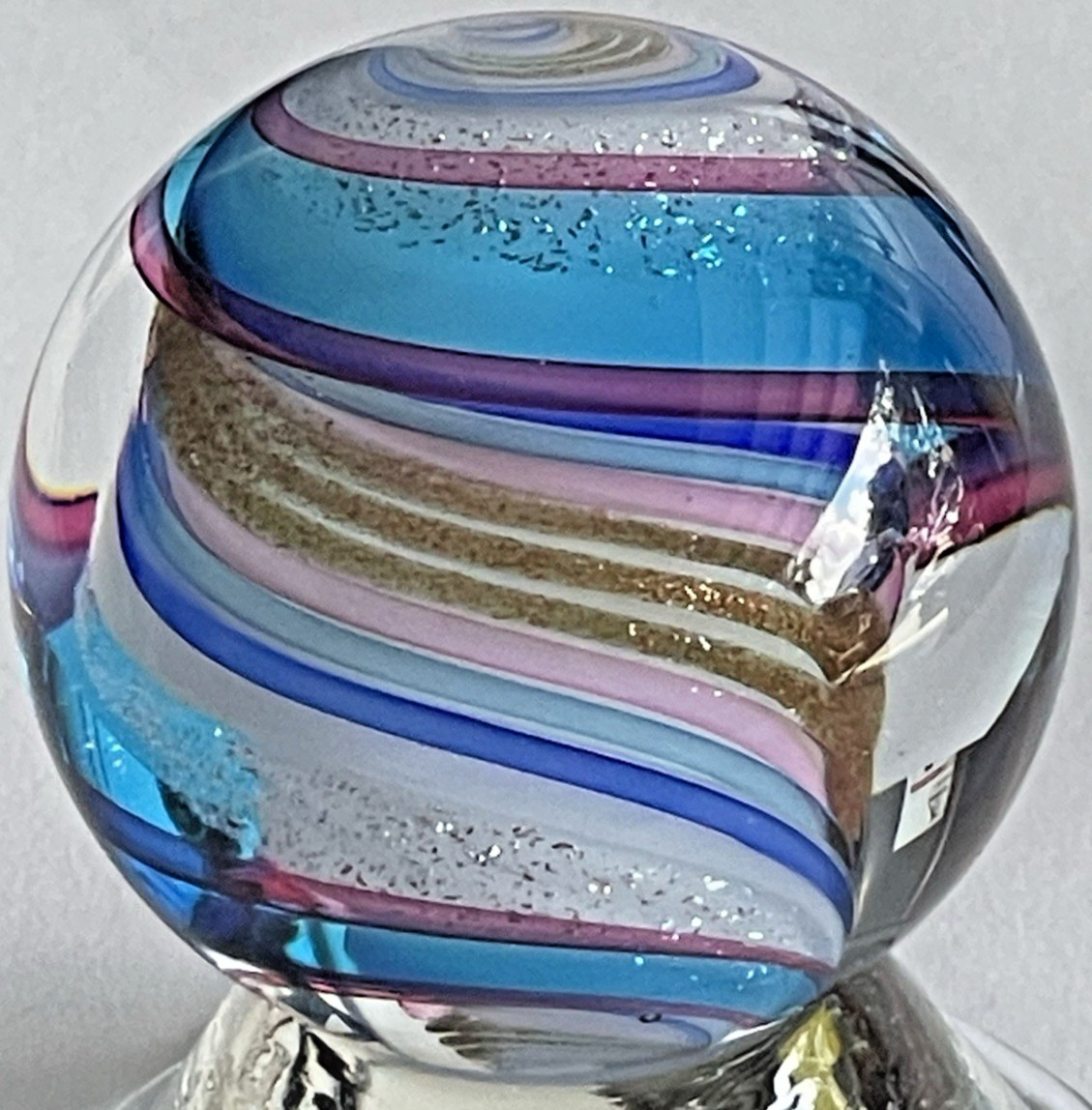 2017 EDDIE SEESE MARBLE HANDMADE GLASS ART 1.45″ DICHROIC SWIRL GOLD SILVER LUTZ