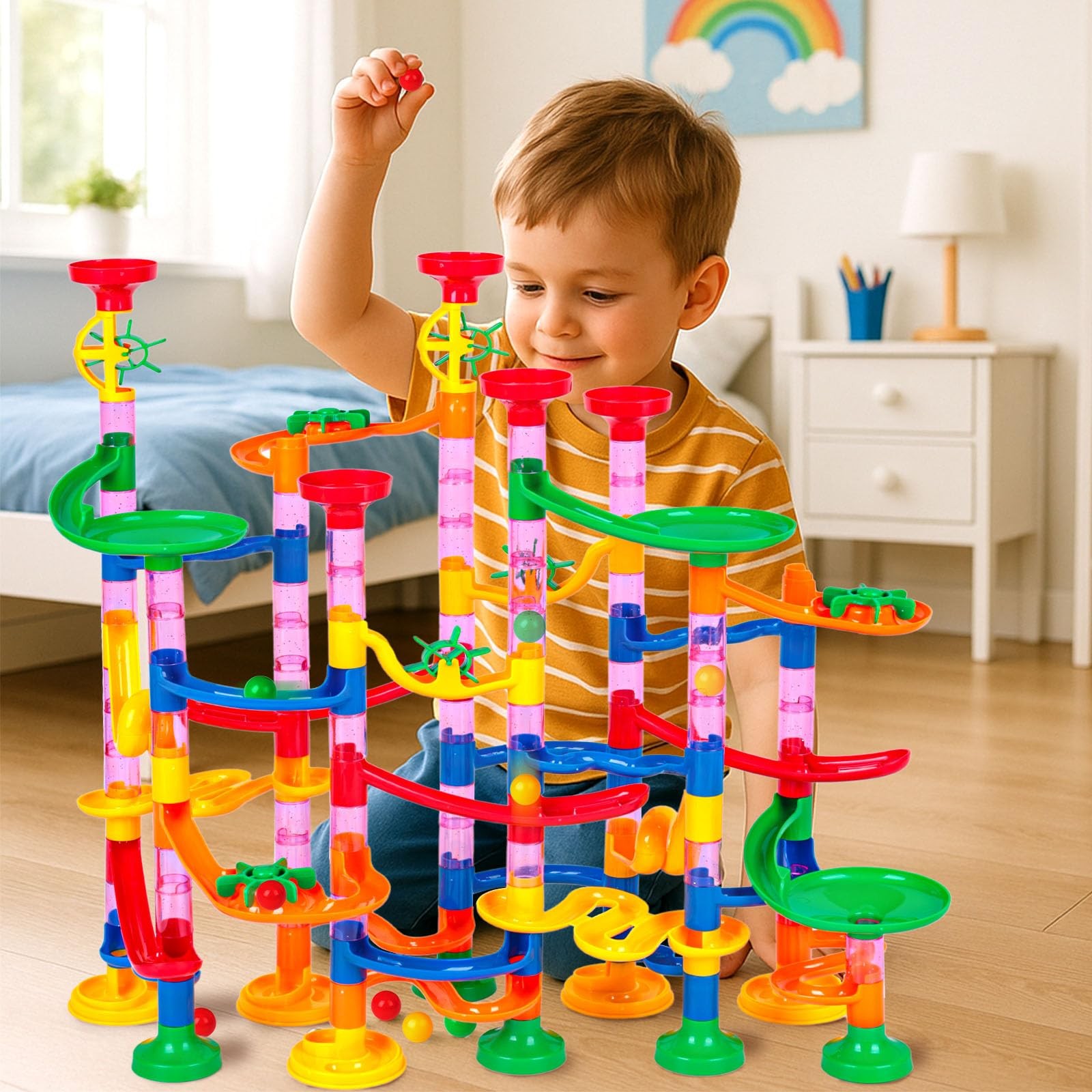 LovesTown Marble Run Toys, 133PCS Maze Game for Kid, Medium, Multi