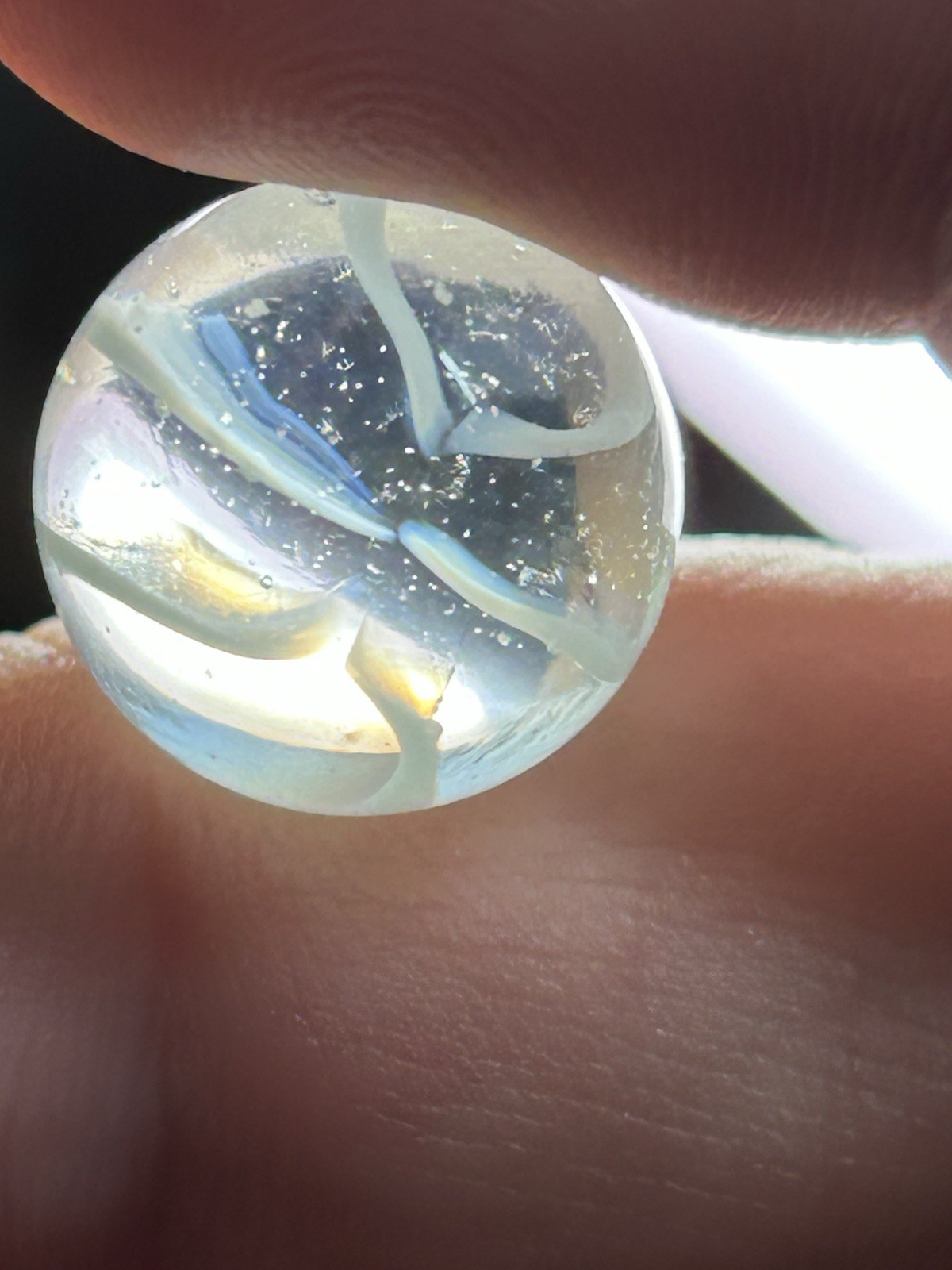 Vintage Vitro Caged Cat’s Eye Marble .61 Inches 6 White Vein Ribbons