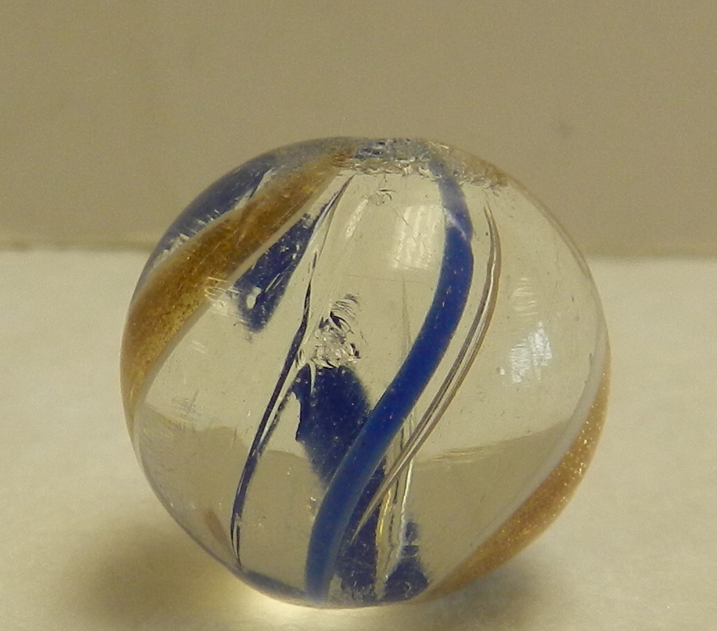 #16895m Nice Vintage .75 Inches German Handmade Clear Glass Banded Lutz Marble