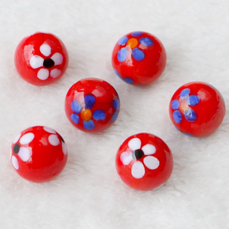 16mm Red Glass Marbles With Plum Blossom Pattern Glass Ball Beads DIY Game Deco
