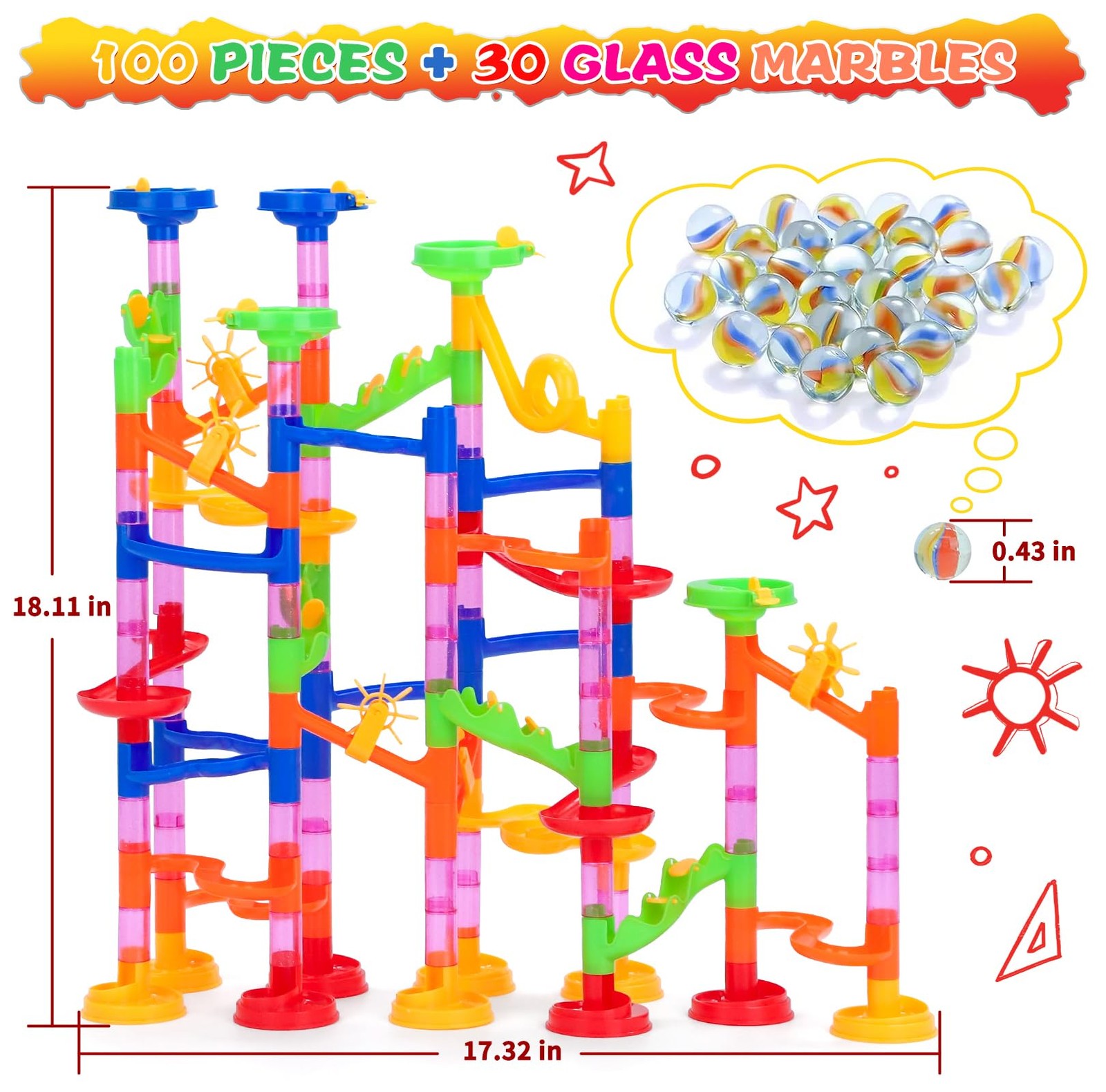 Gifts2U Marble Run Toy, 130Pcs 18.11 x 17.32 x inches, 130pcs