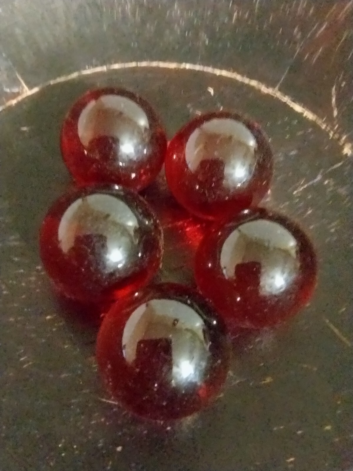 Lot x5 Clear Ruby Red Puries Ghostly Cadmium Patch UV Reactive Larger 1″ Marbles