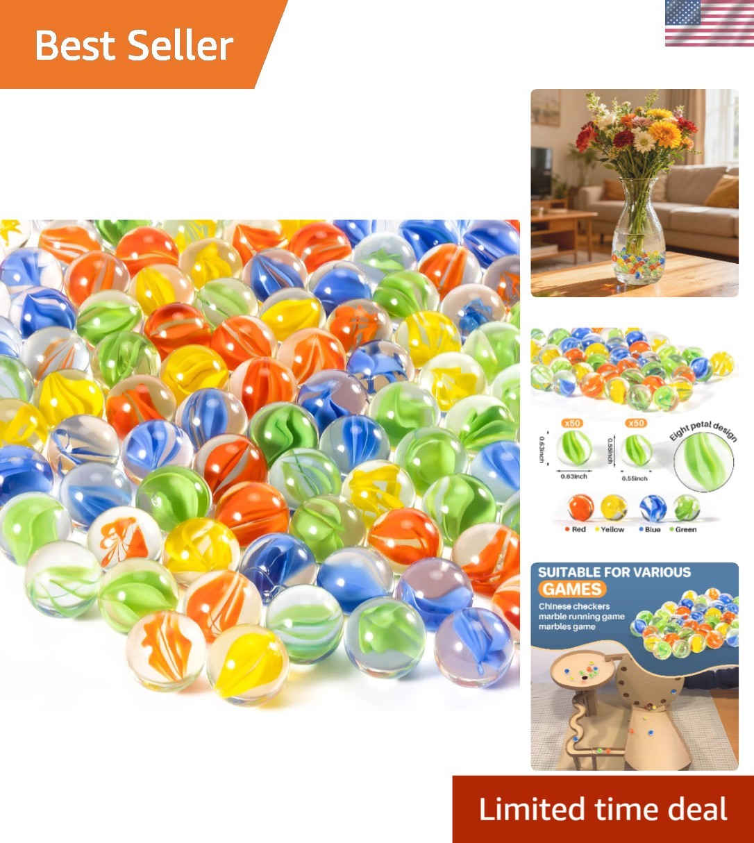 Glass Marbles – 98Pcs Thick Cat Eye Marbles Bulk, for Marble Run, Chinese Che…