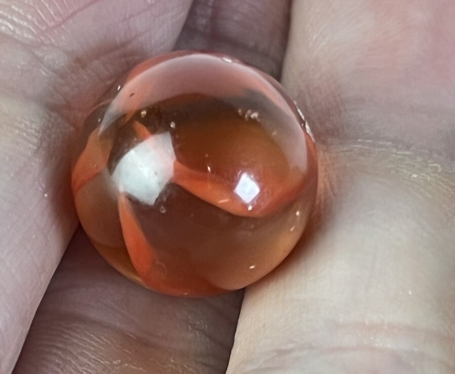 Vintage Akro Agate Peltier Art Swirl Glass Marble .61” Orange And Clear