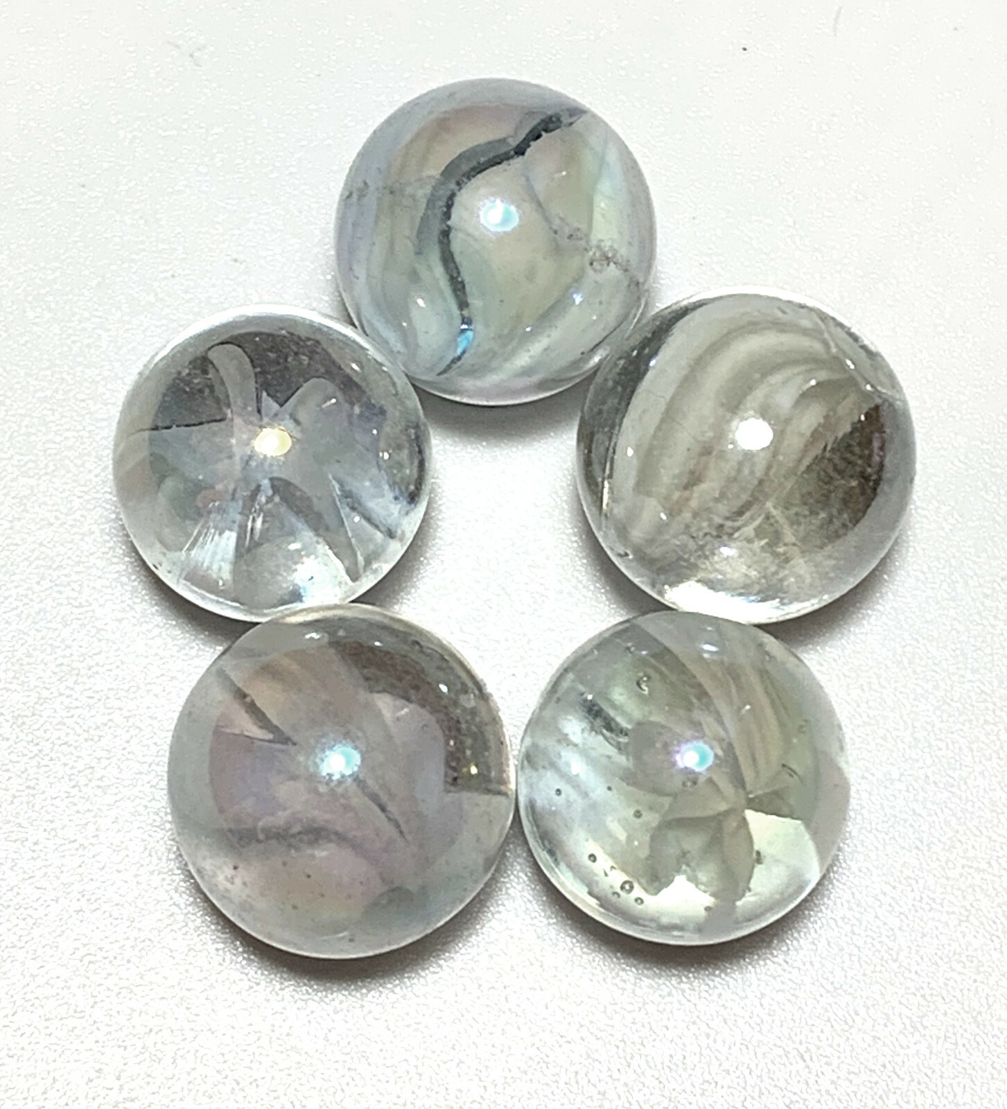 16mm White Snowflake Cat’s Eye Early Ed Glass Marble Players Pk 5 VACOR Cats Eye