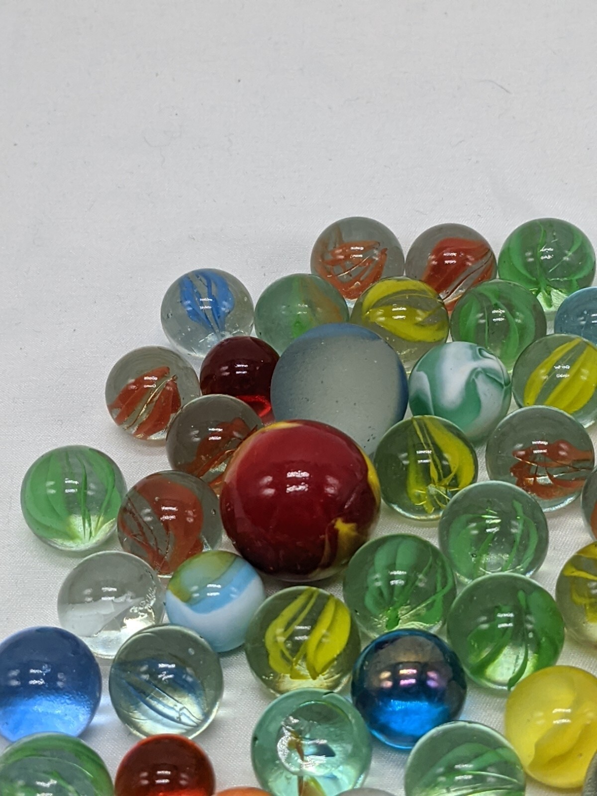 Bag Of (73) Glass Clear Swirl Colored Marbles