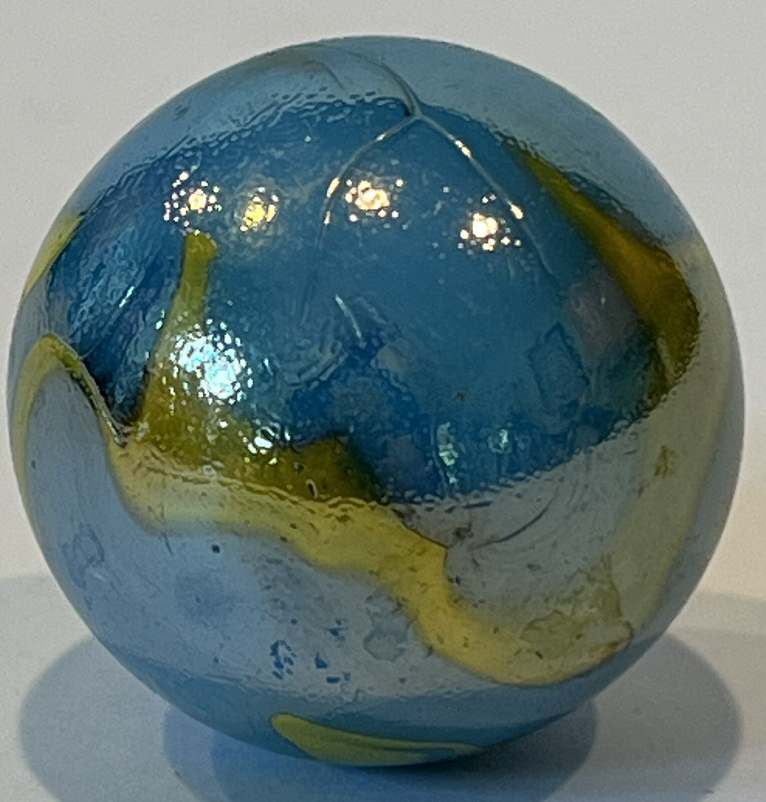 MERXICO Large Shooter Marble Blue Yellow Iridescent Glass Used