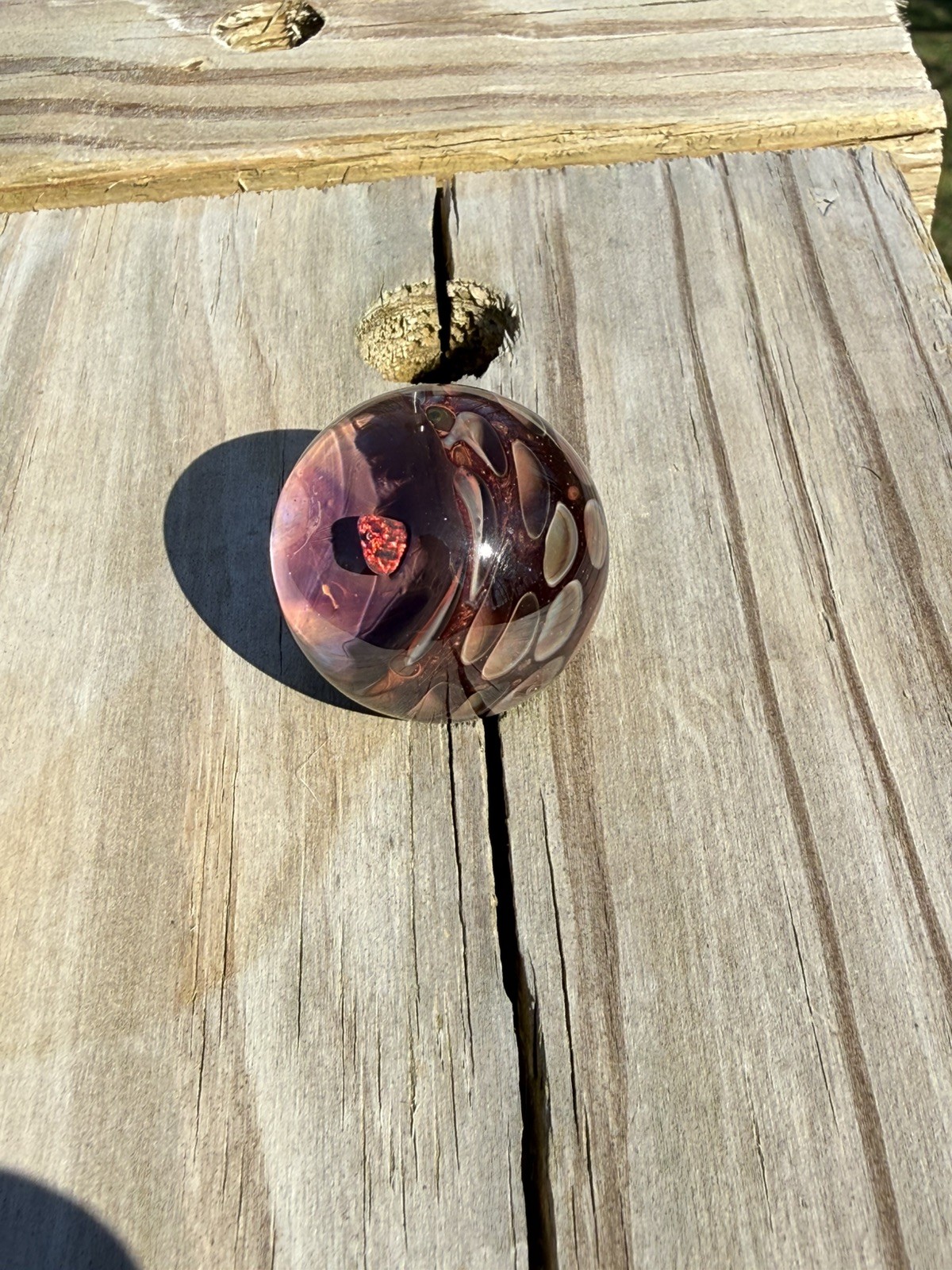 Dark Red Boro Glass Marble with Sparkling RGB Opal Bakers Backwoods Glass