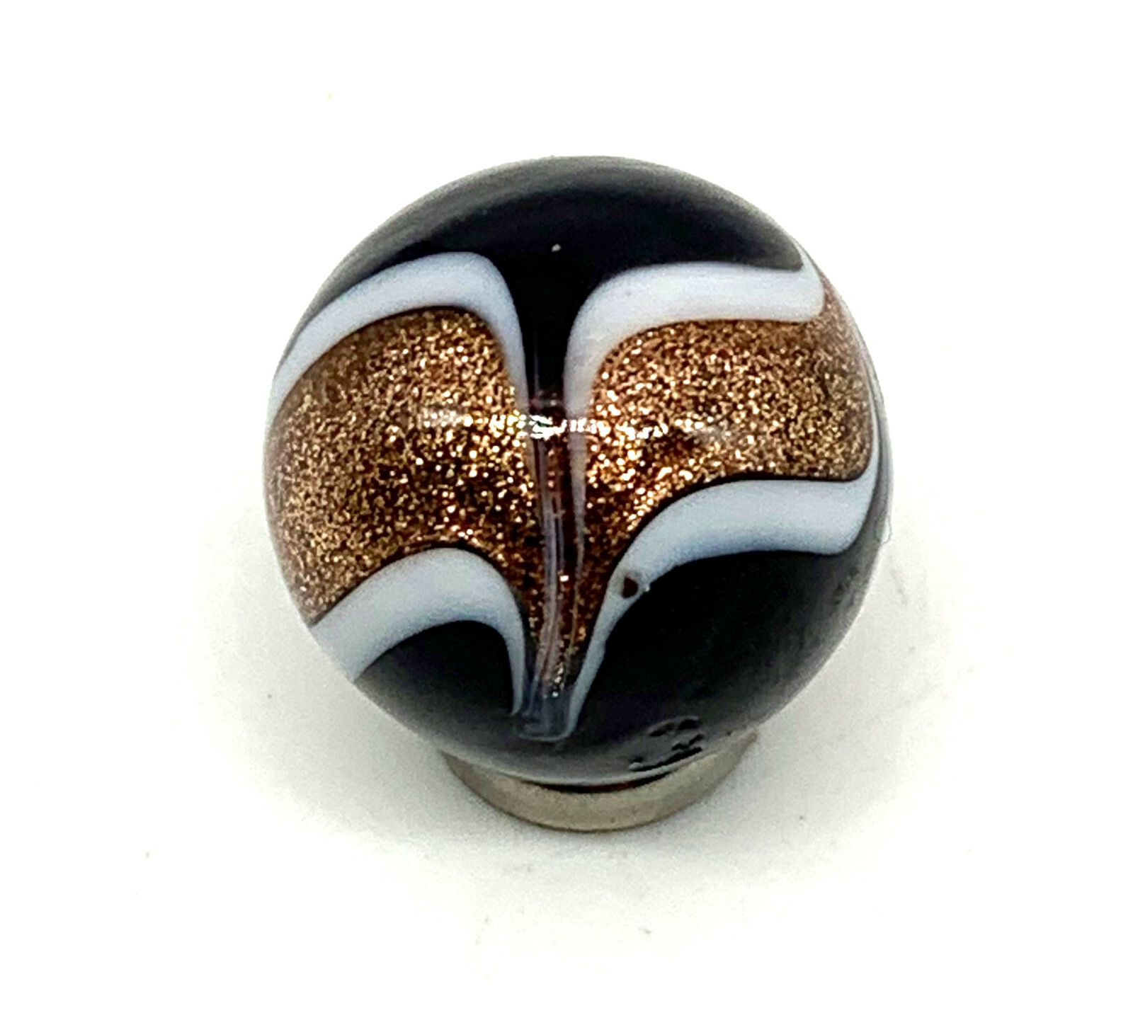 16mm “Insignia” Handmade Art Glass Single Marble 5/8″ Black w White Gold Design