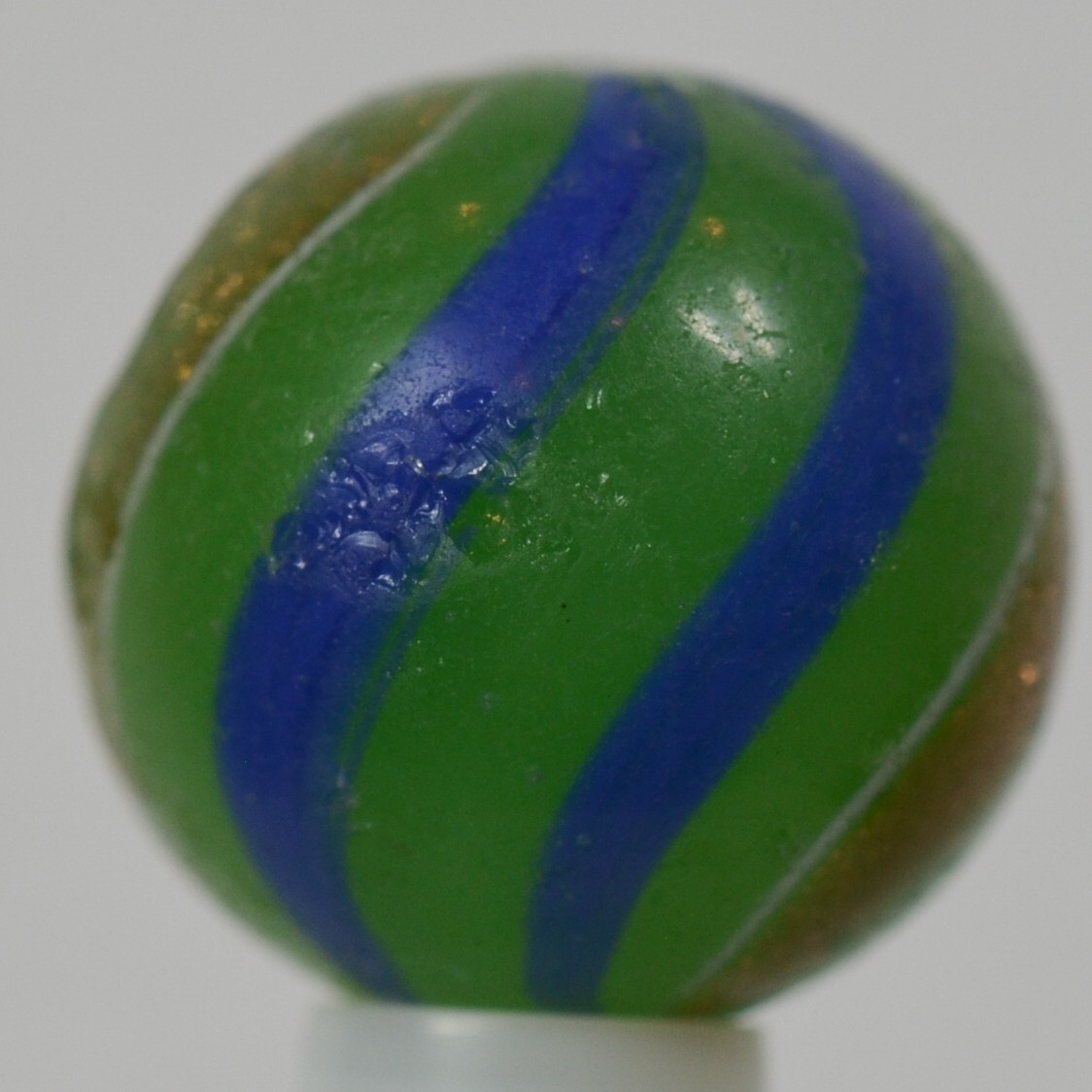 Handmade Banded Lutz Marble, Rare Opaque Green Glass 11/16 in Collectible S1288b