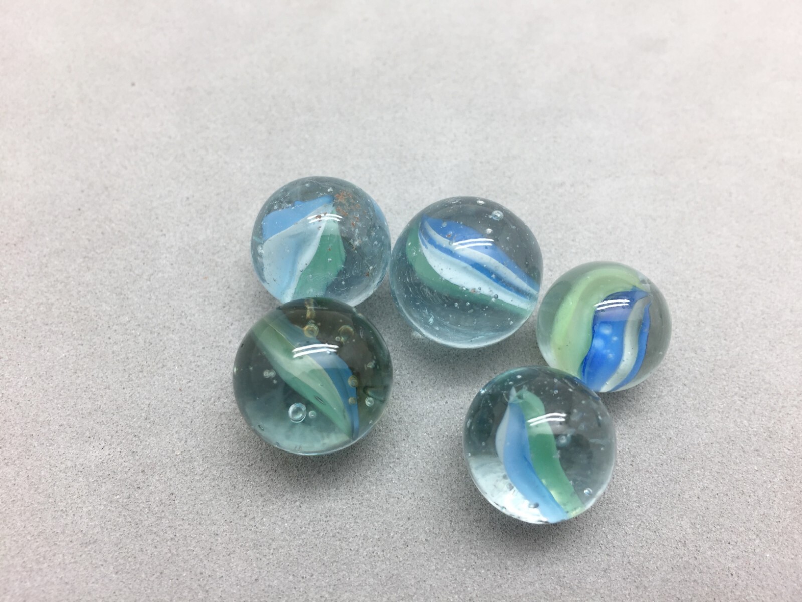 Glass Marbles Lot 5 Vintage Cat-Eye Blue-Green Color 14, 15, 16, 17 mm Toy Game