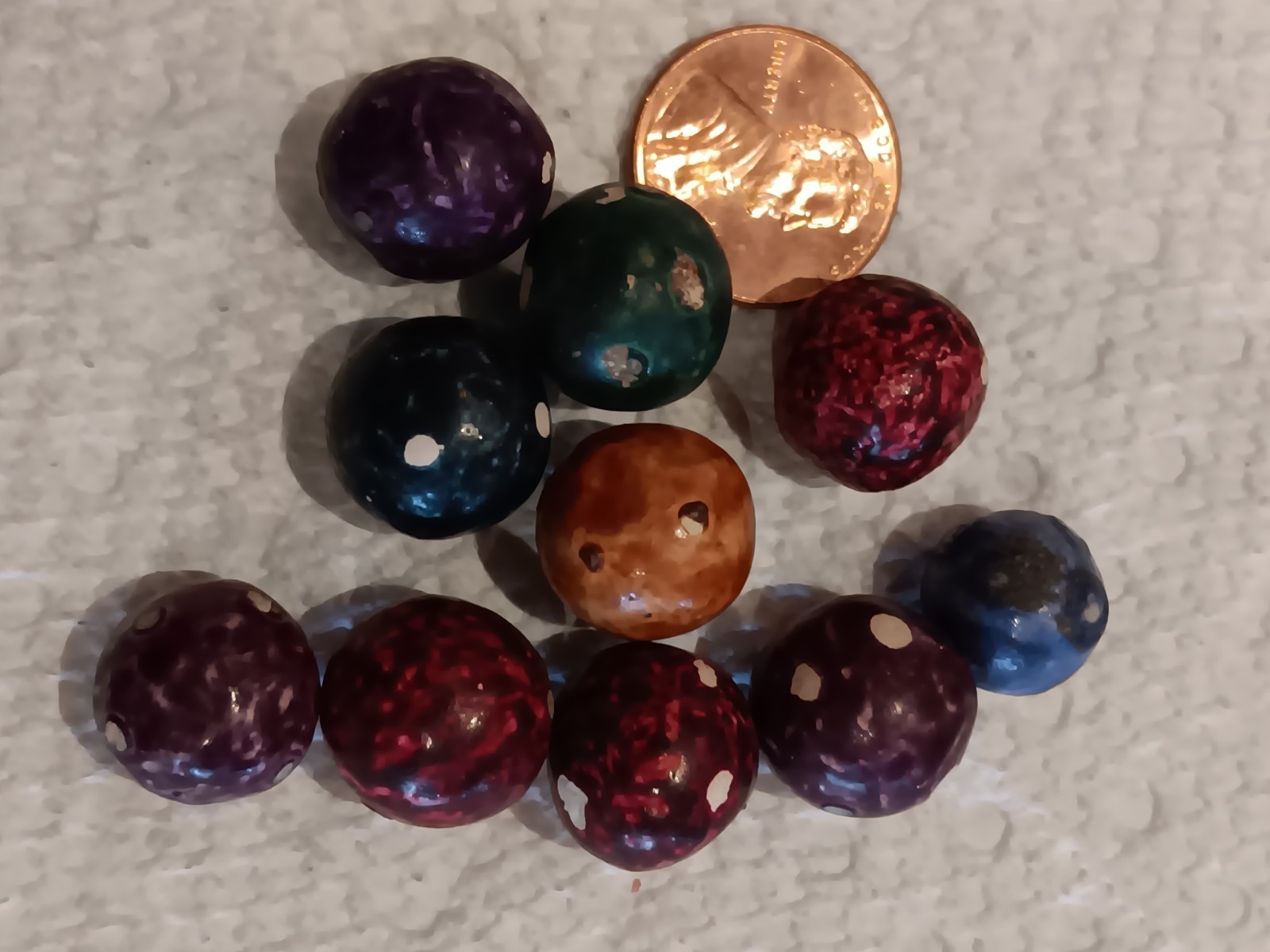 Vintage Bennington Handmade Toy Marbles Assorted Colors lot of 10 Ages 4-11