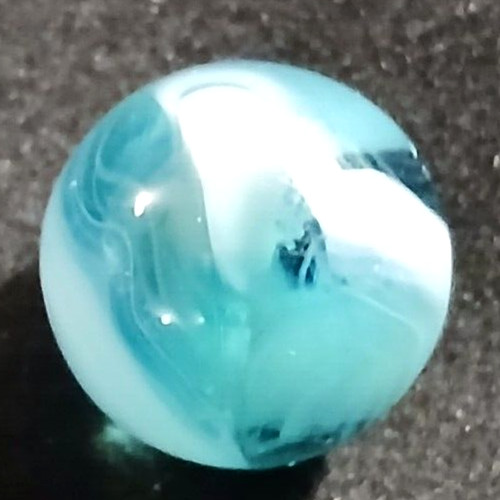 Akro Agate Onyx Glass Marble Light Blue Translucent Base White Spiral .638″