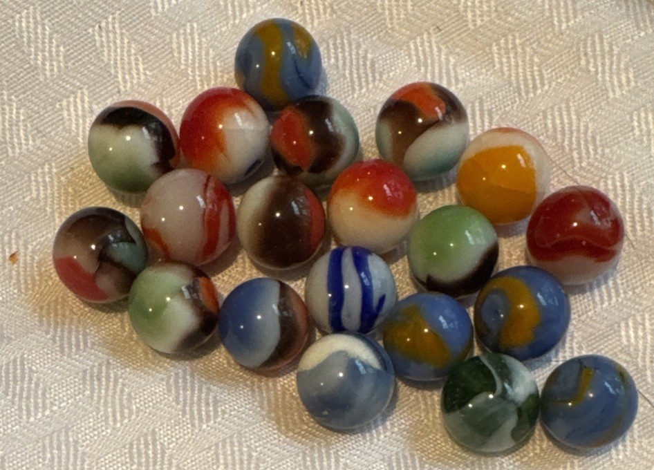 Vintage Glass Marbles Lot 20 Opaque Swirl Patch Ribbon Akro Peltier Style 5/8”