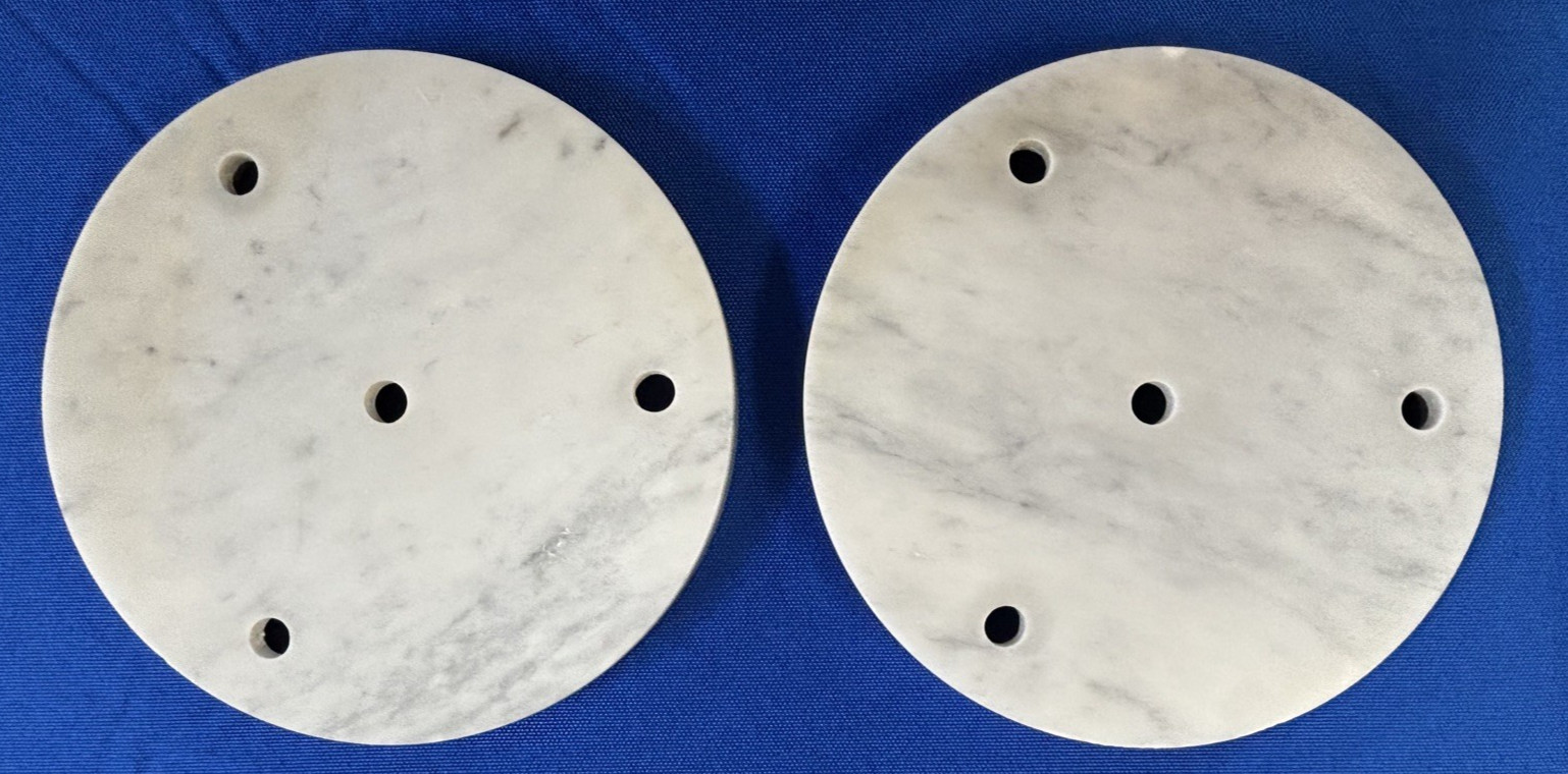 LOT of 2 Round Marble Trophy Bases White 6 x 3/4″, Straight Edge, Made in Italy