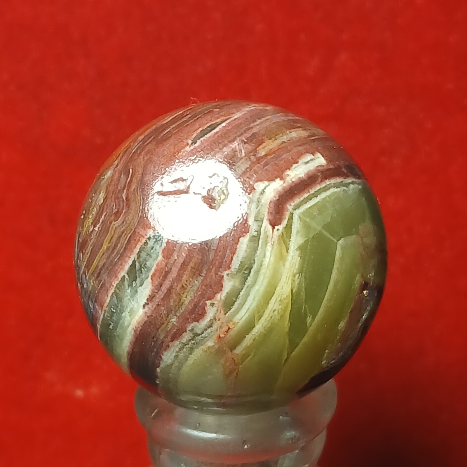 15/16″ NM Vtg Akro Lemonade Brick/ Oxblood Bullseye Agate Marble! Super C pics