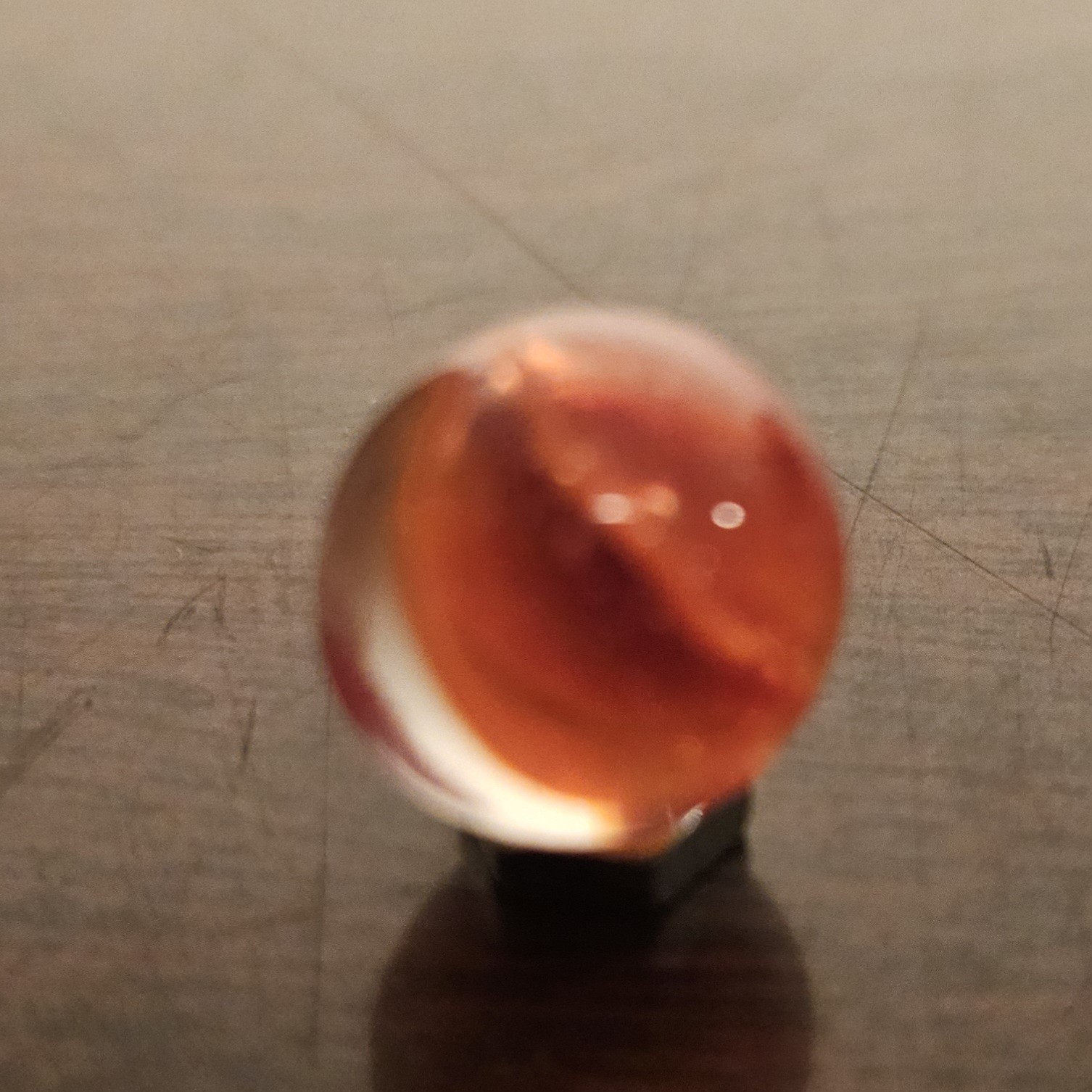 C E Bogard Orange 4- Lobe Floppy Cats Eye Clear Glass .593 Marble