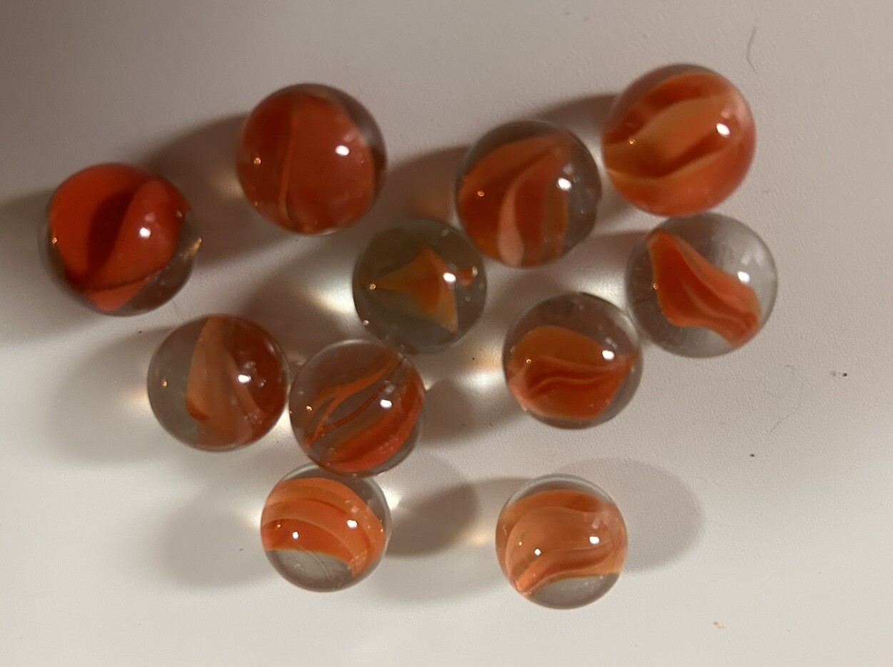 29 Vintage 16mm Multi Vein Orange Cat’s Eye Marbles – 16mm / Lot of 29