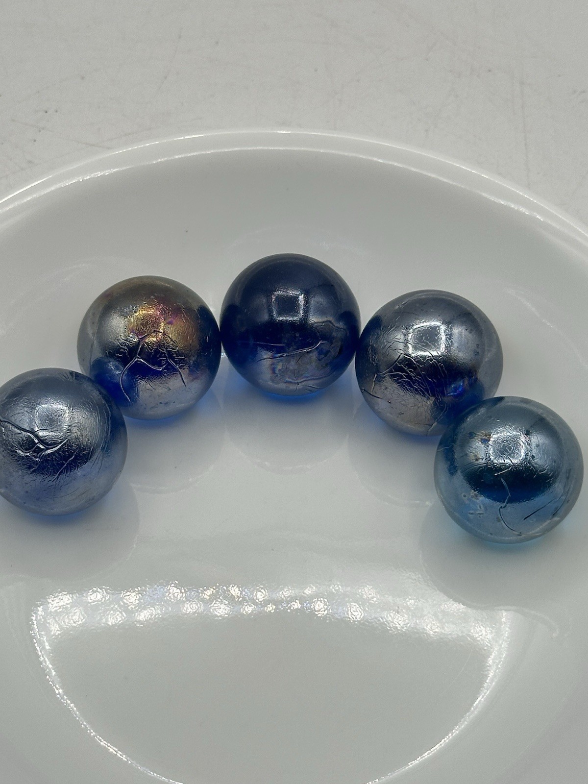 Cobalt Blue Iridescent Marble Lot 7 Medium 5 Large And 19 Small Confetti