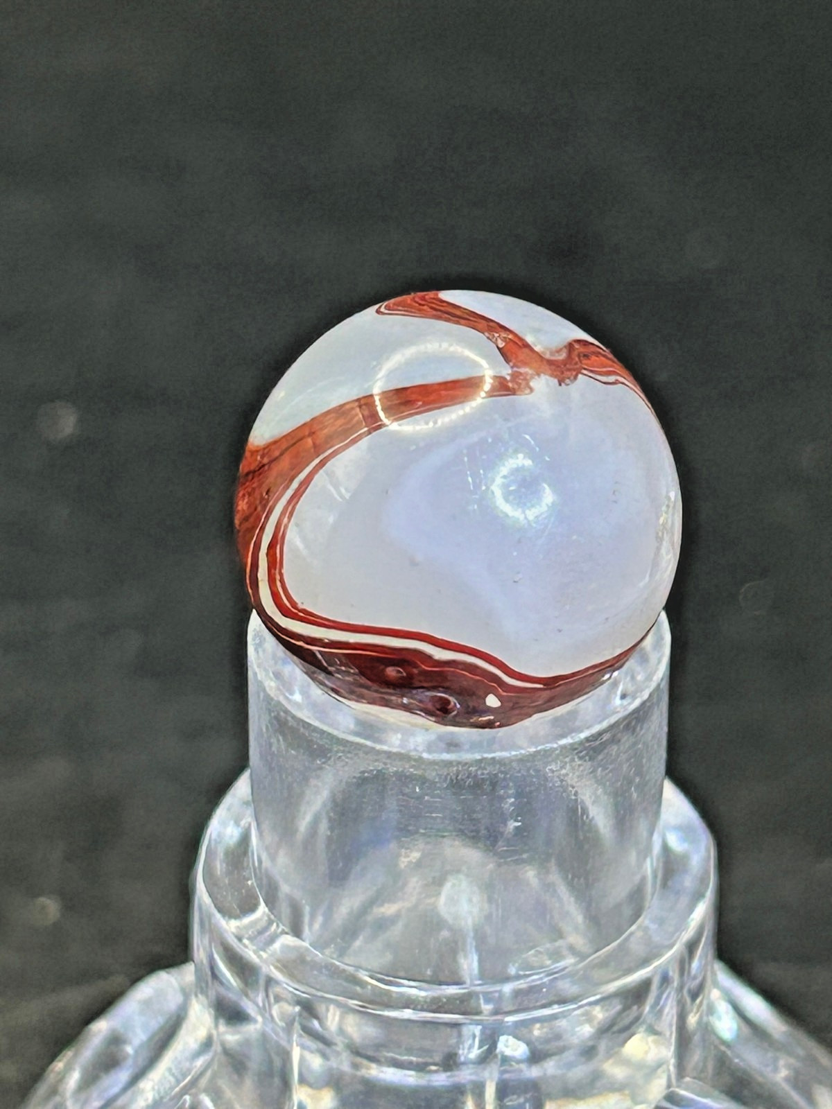 Vintage Akro Agate Silver Oxblood Red/White Swirl Marble, .61″, Near Mint, #OB12
